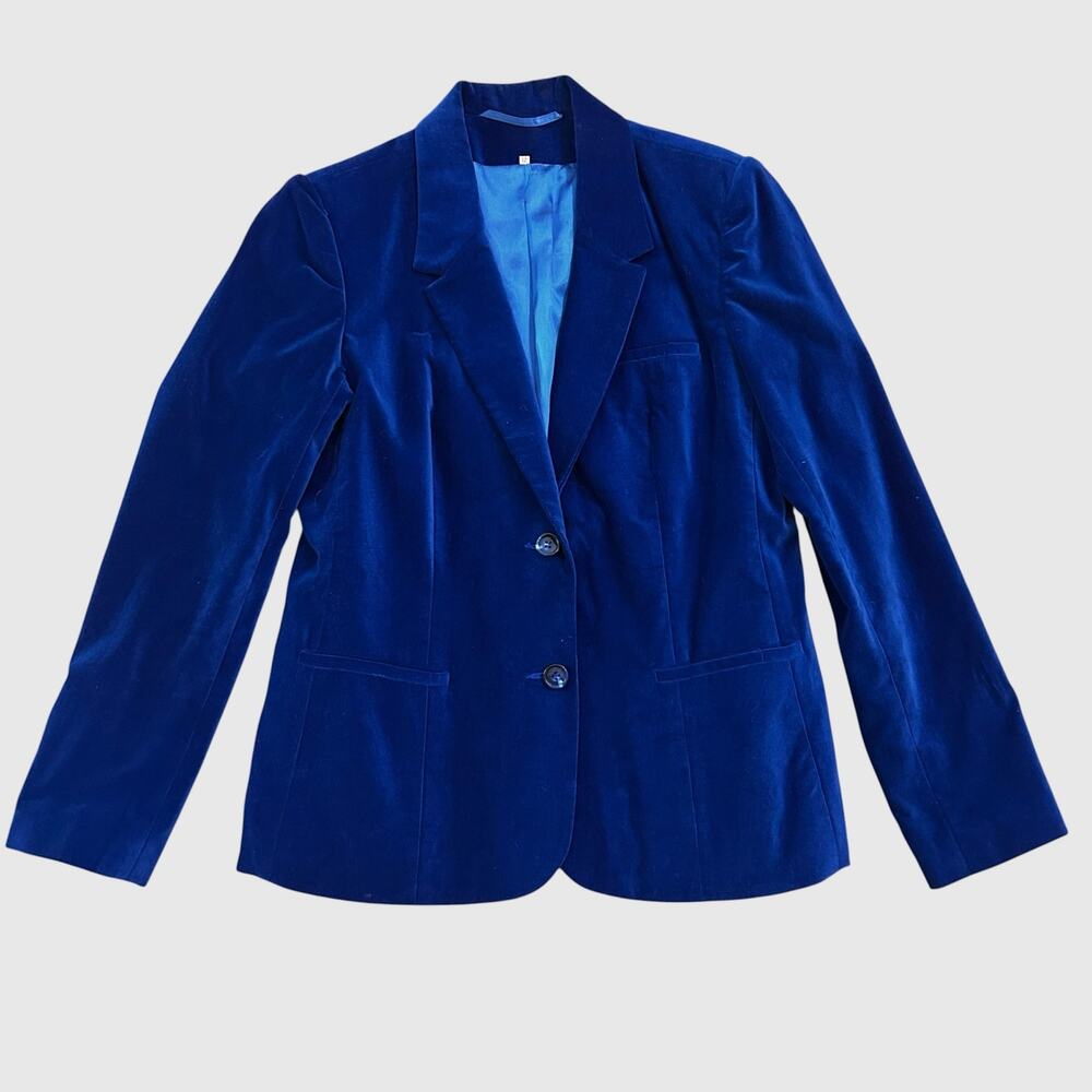 Vintage Electric Blue Velvet Cotton Blazer Jacket Women’s Medium -